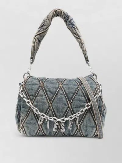 Diesel Charm Small Shoulder Bag Detachable Strap Top Handle In Gray