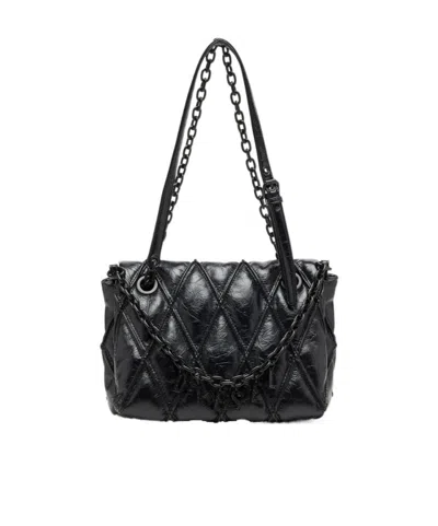 Diesel Charm-d Diamond-quilted Shoulder Bag In Black
