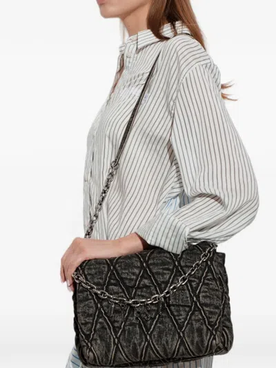 Diesel Charm-d Diamond-quilted Shoulder Bag In Black