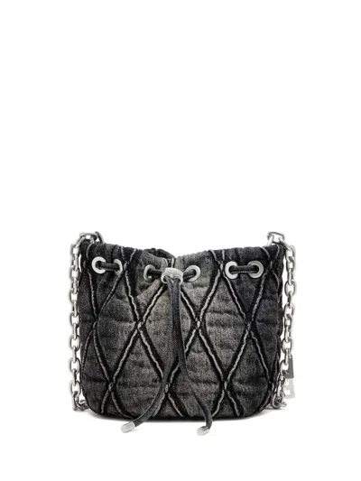 Diesel Charm-d S-mini Bucket Bag In Treated Quilted Denim In Black