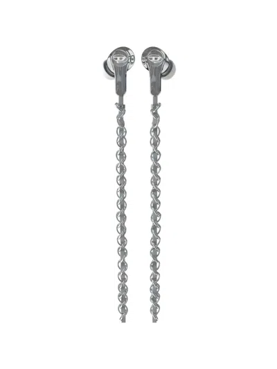 Diesel Charm-detail Chain-link Wired Earbuds In Metallic