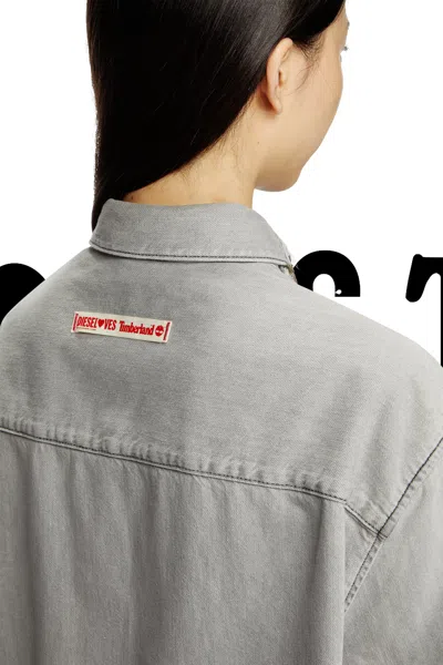 Diesel Check And Bleach-effect Denim Shirt In Gray