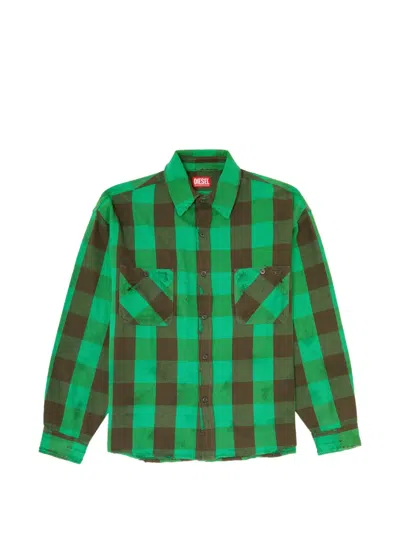 Diesel Check Flannel Shirt With Distressed Effect In Green