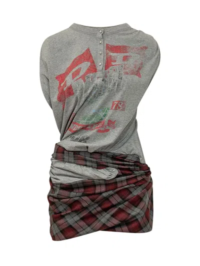Diesel Check Print Mini Dress In Gray