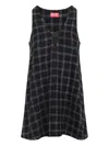 Diesel Mini Dress Checked Pattern Sleeveless V-neckline In Black