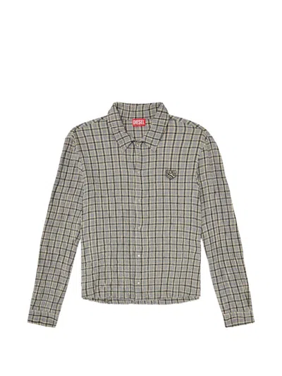 Diesel Checkered Shirt With Seersucker Effect In Gray