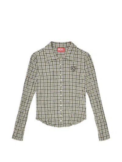 Diesel Checkered Shirt With Seersucker Effect In Yellow