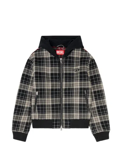 Diesel Check-flannel Bomber Jacket With Teddy Interior In Multi