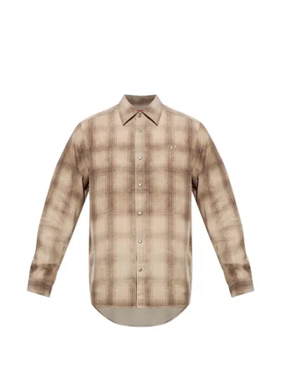 Diesel Check-print Logo-embroidered Shirt In Brown