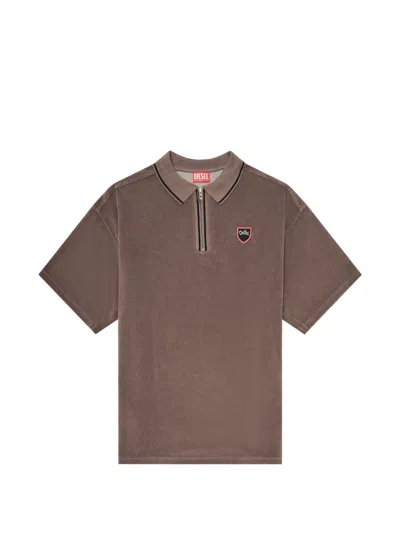 Diesel Chenille Polo Shirt With Shield Patch In Animal Print