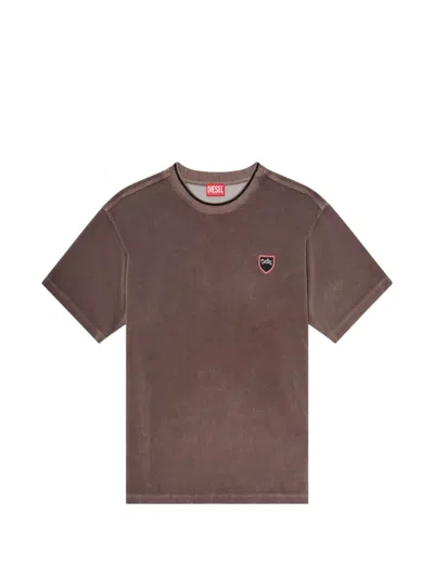 Diesel Chenille T-shirt With Shield Patch In Brown
