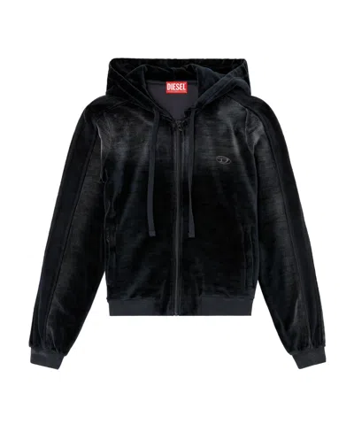 Diesel Chenille Zipper Hoodie In Black