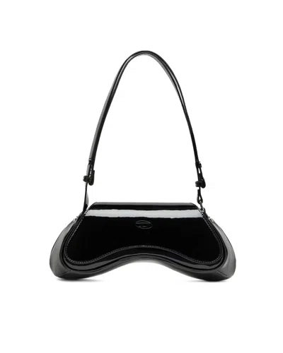 Diesel Curved Black Play Clutch With Glossy Finish And Magnetic Closure