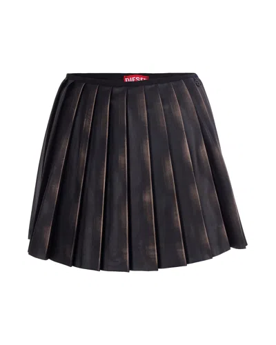 Diesel Short Pleated Skirt With Distressed Effect In Animal Print