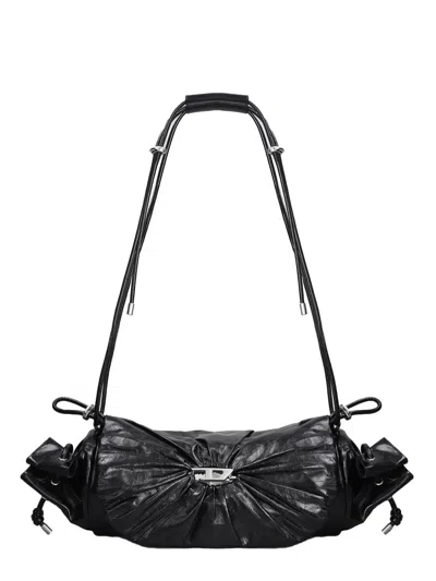Diesel Medium Scrunch-d Leather Shoulder Bag In Black