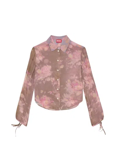 Diesel Chiffon Shirt With All-over Floral Print In Pink