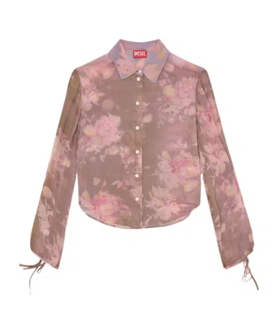 Diesel Chiffon Shirt With All-over Floral Print In Multi
