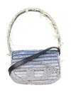 Diesel 1dr Denim Canvas Shoulder Bag With Crystal Appliques In Blue