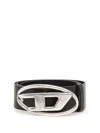 Diesel Black Leather Belt With Distinctive Oval Buckle In Black