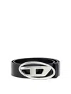 Diesel Black Belt With Oval D Logo Buckle Closure In Leather Man In Negro