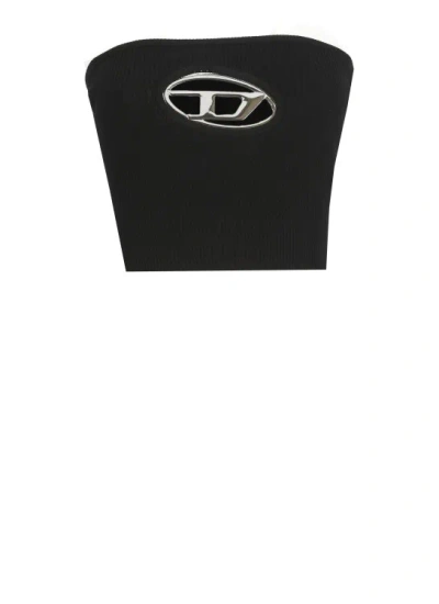 Diesel Knit Tube Top With Cut-out Logo In Black