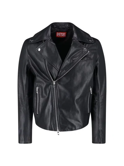 Diesel Classic Biker Jacket With Asymmetrical Zipper In Black