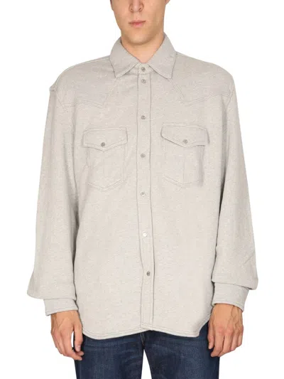 Diesel Classic Collar Cotton Shirt With Buttoned Details In Neutral