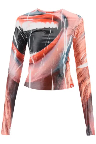 Diesel Graphic-print Stretch T-shirt In Pink