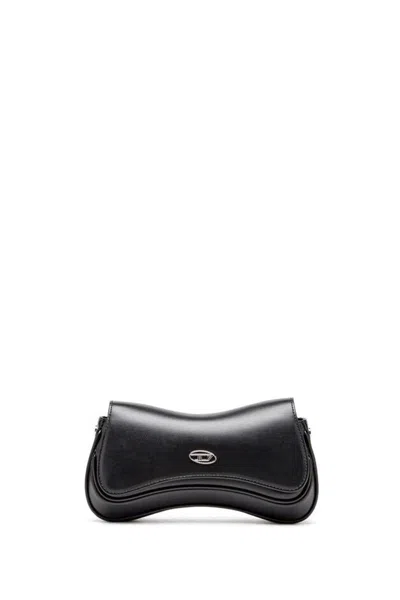 Diesel Curved Silhouette Clutch With Adjustable Strap In Black