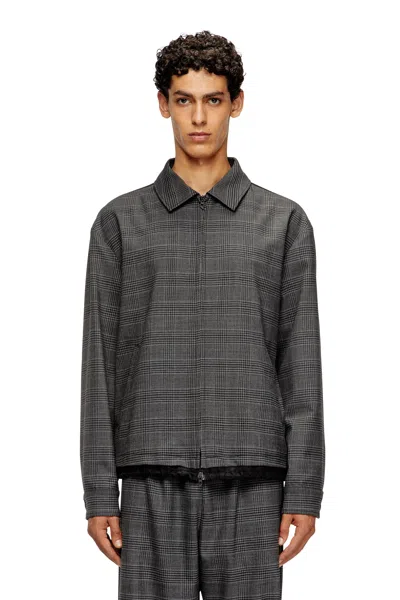 Diesel Coach Jacket In Prince Of Wales Wool Blend And Satin In Black
