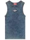 Diesel Ribbed Sleeveless Top With Distinctive Logo Detail In Blu