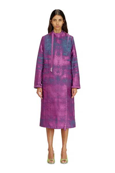 Diesel Coat In Coloured Satin Denim In Purple
