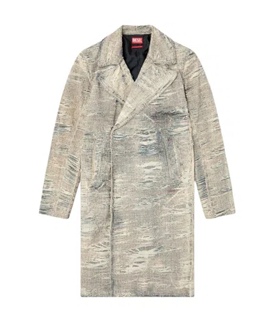 Diesel Coat In Distressed Prince Of Wales Denim In Nude