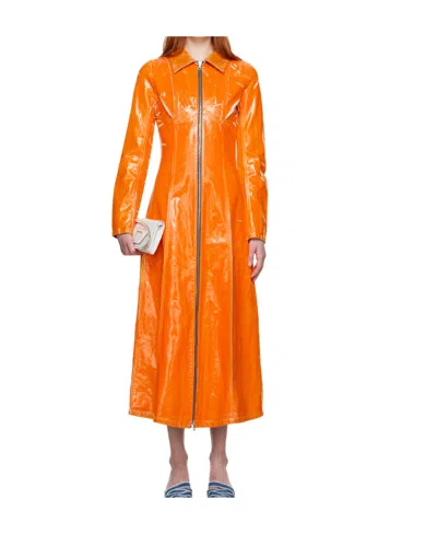 Diesel Coated Denim Long-line Coat In Orange