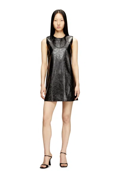 Diesel Coated Mini Dress With Embossed Oval D In Black