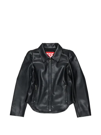Diesel Kids' Coated-fabric Biker Jacket In Black