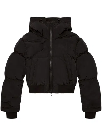 Diesel Hooded Down Jacket In Crinkled Nylon In Black