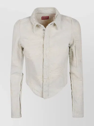 Diesel Collared Neck Long Sleeves Textured Fabric In White