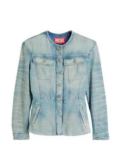 Diesel Collarless Denim Jacket In Blue