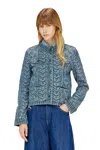 Diesel Collarless Jacket In Cable-knit-effect Denim In Blue
