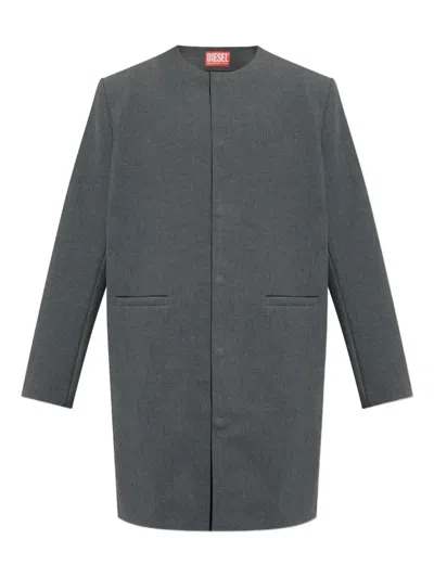 Diesel Collarless Single-breasted Coat In Gray