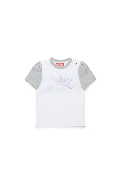 Diesel Colorblock T-shirt With  Mylar Graphics In White