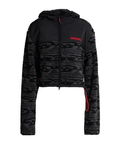 Diesel Color-blocked Cropped Teddy Fleece Jacket In Black