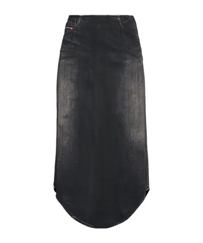 Diesel Colored Denim Asymmetrical Mini Skirt In Black