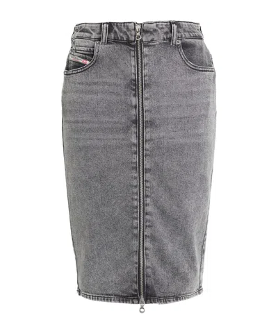 Diesel Colored Denim Midi Skirt In Blue