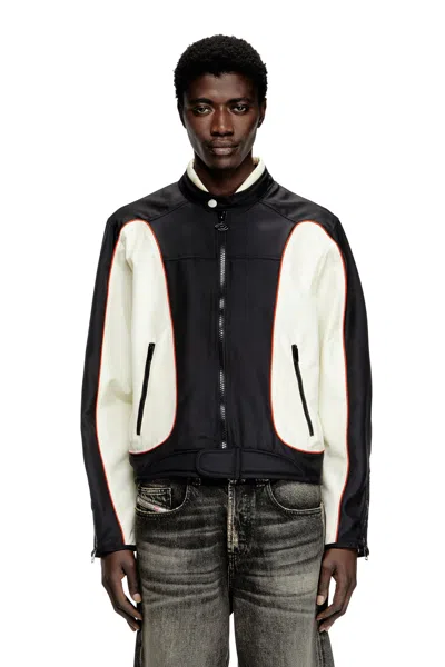 DIESEL COLOUR-BLOCK BIKER JACKET WITH PIPING