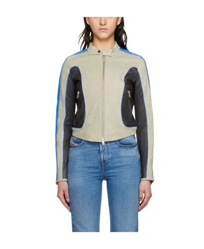 Diesel Colour-block Leather Biker Jacket In 9bl