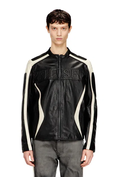 Diesel Colour-block Leather Biker Jacket In Multi