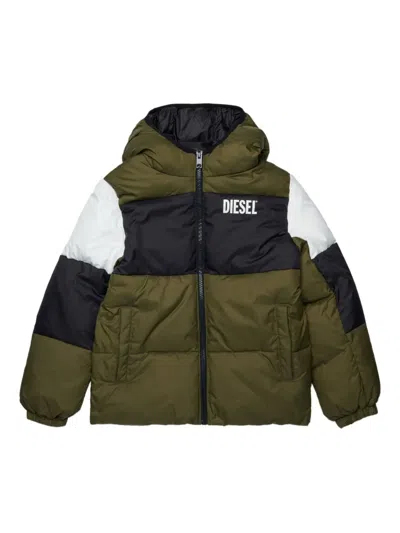 Diesel Kids' Colour-block Padded Jacket In Green