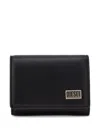 Diesel Compact Black Wallet With Metal Logo Plaque In Black